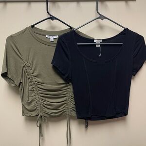 Crop Black and Olive Ruched Tops
